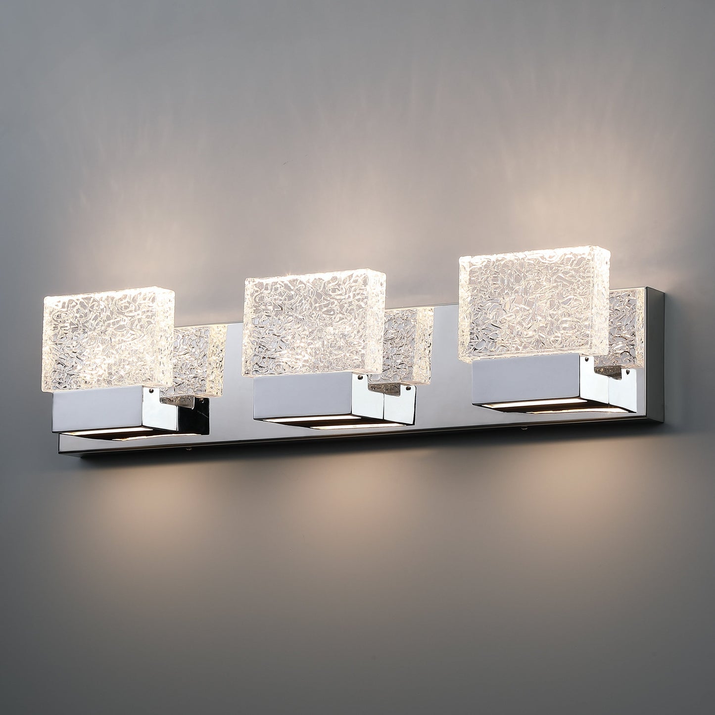 Applique murale à LED intégrée C Cattleya en acier inoxydable 3000 K avec abat-jour en verre artistique - Chrome