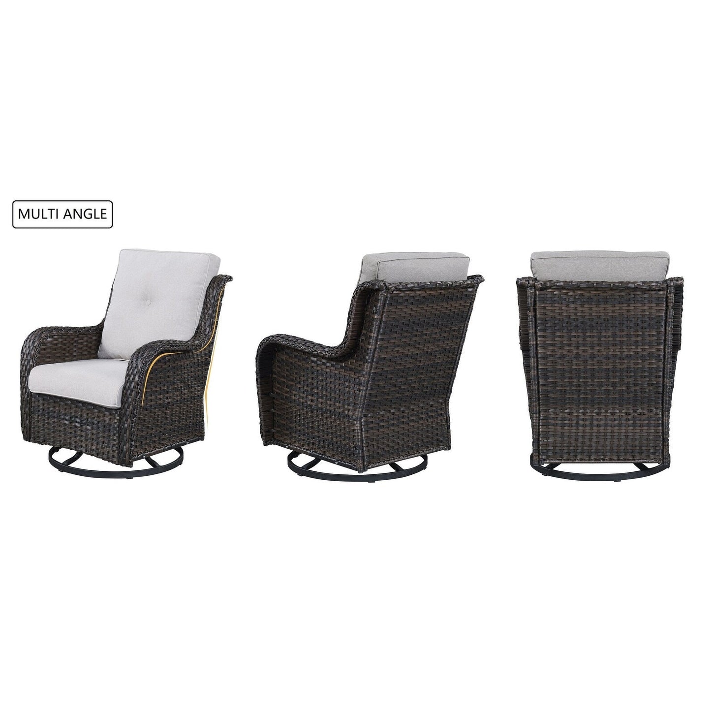 Fauteuil à bascule pivotant d'extérieur Gymojoy 3 pièces en osier avec coussin et table