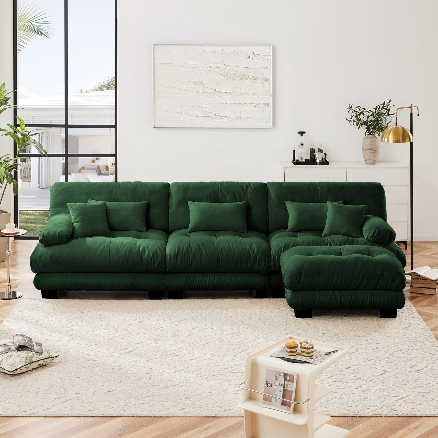 Canapé modulable 3 places, canapé profond en forme de nuage en L avec pouf convertible pour le salon