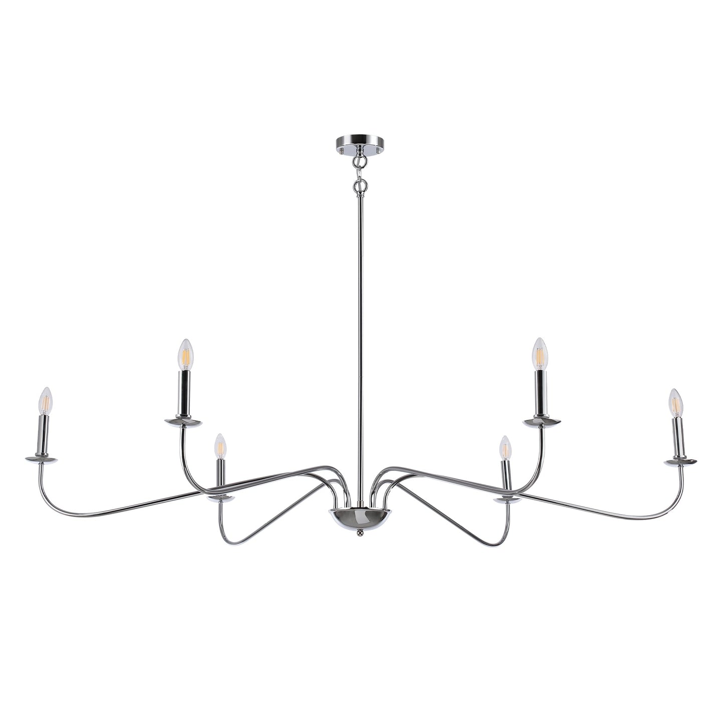 Lustre minimaliste à 6 lumières de 64 pouces, noir mat, or et chrome - N/A