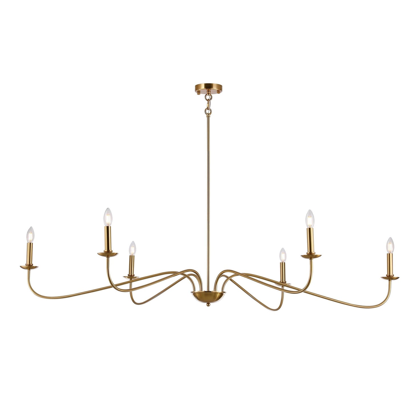 Lustre minimaliste à 6 lumières de 64 pouces, noir mat, or et chrome - N/A