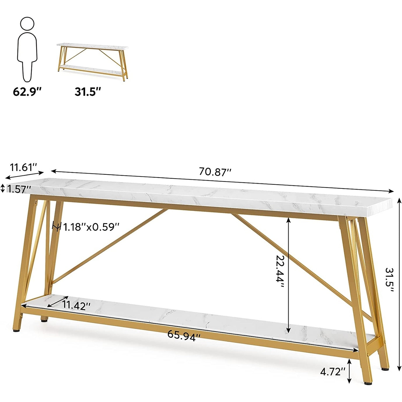 Table console d'entrée extra-longue de 70,9 pouces, style industriel