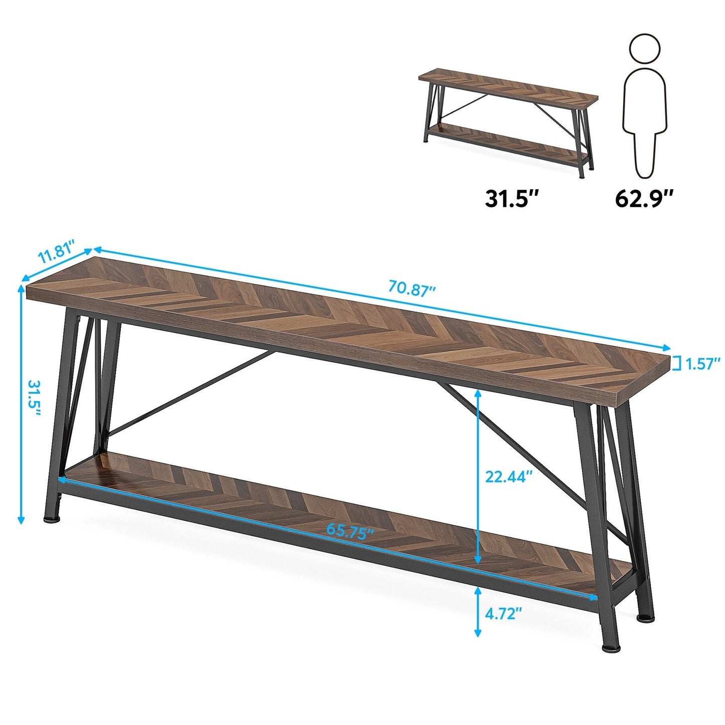 Table console d'entrée extra-longue de 70,9 pouces, style industriel