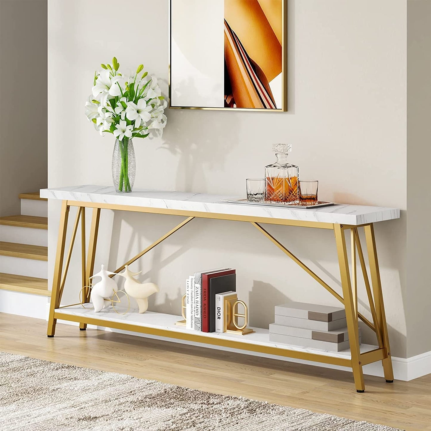 Table console d'entrée extra-longue de 70,9 pouces, style industriel