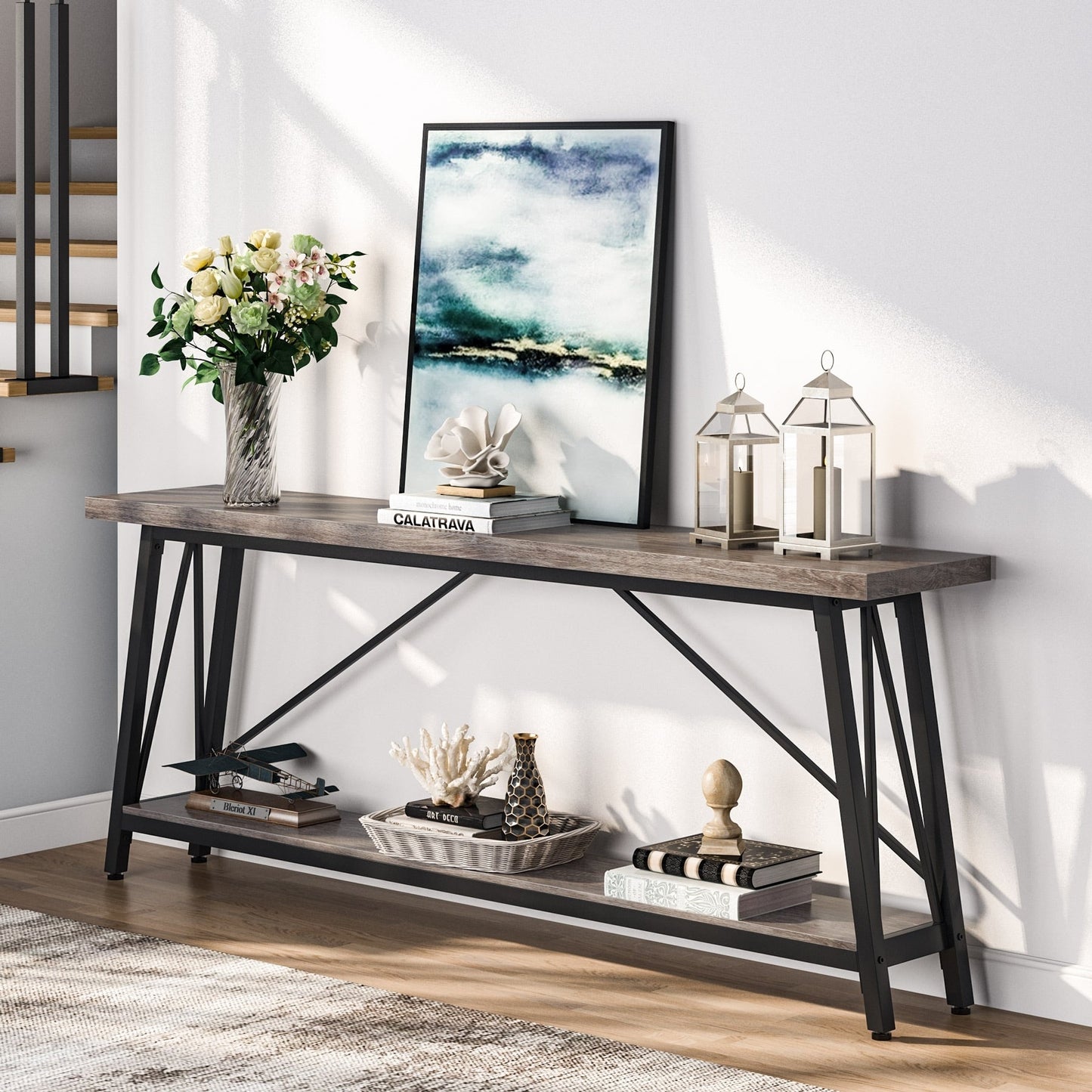 Table console d'entrée extra-longue de 70,9 pouces, style industriel