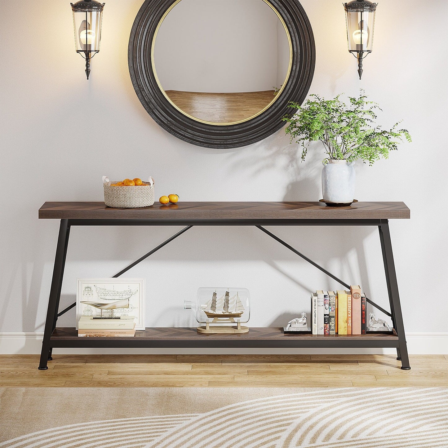 Table console d'entrée extra-longue de 70,9 pouces, style industriel