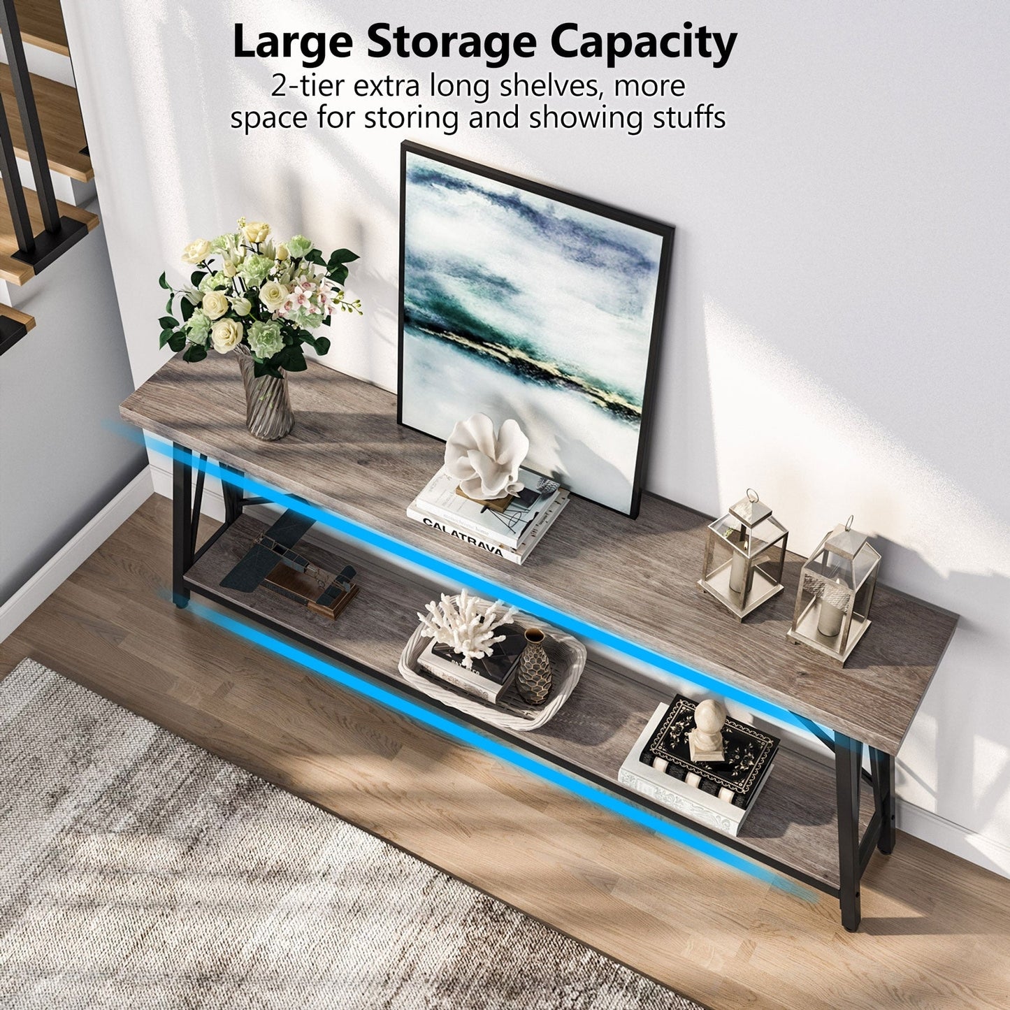 Table console d'entrée extra-longue de 70,9 pouces, style industriel