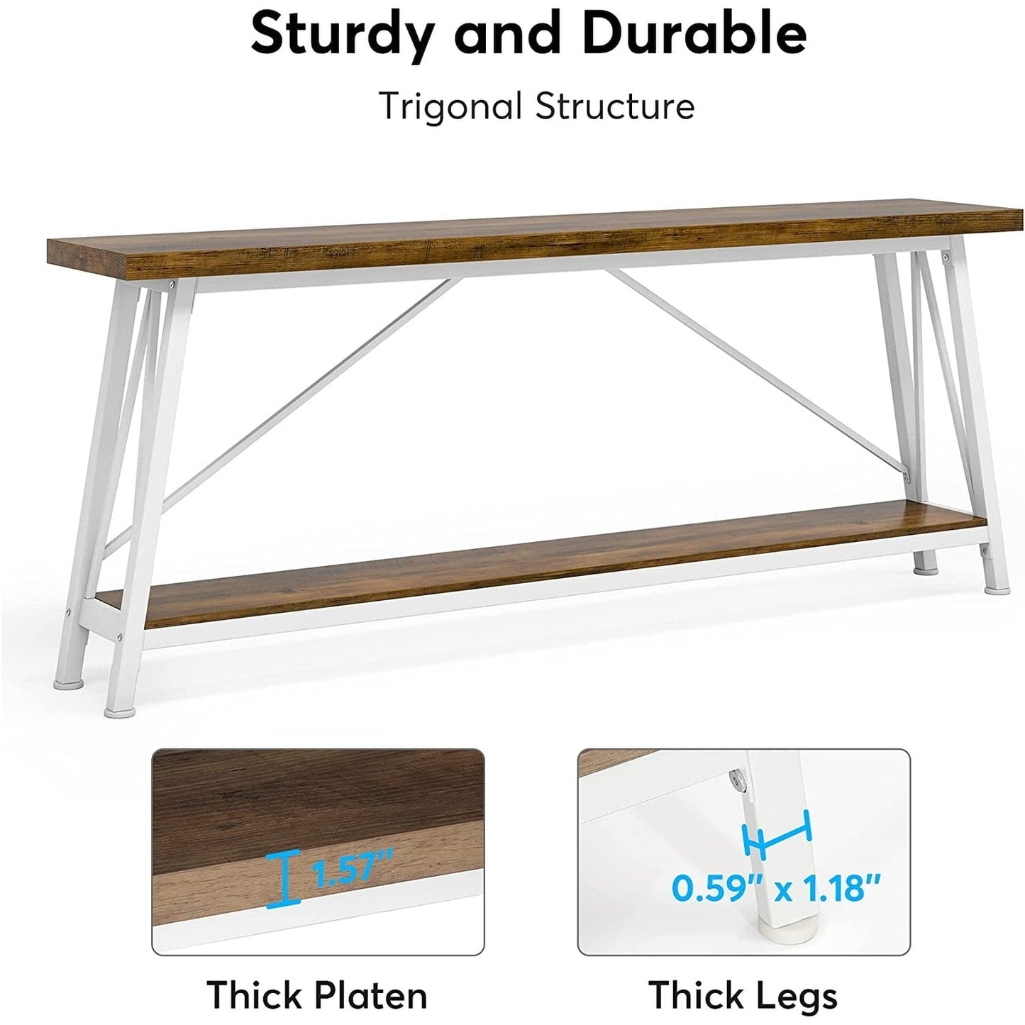 Table console d'entrée extra-longue de 70,9 pouces, style industriel
