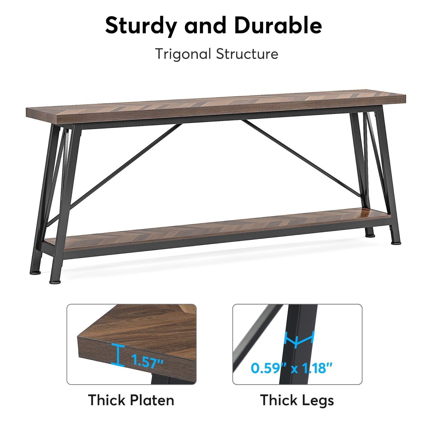 Table console d'entrée extra-longue de 70,9 pouces, style industriel