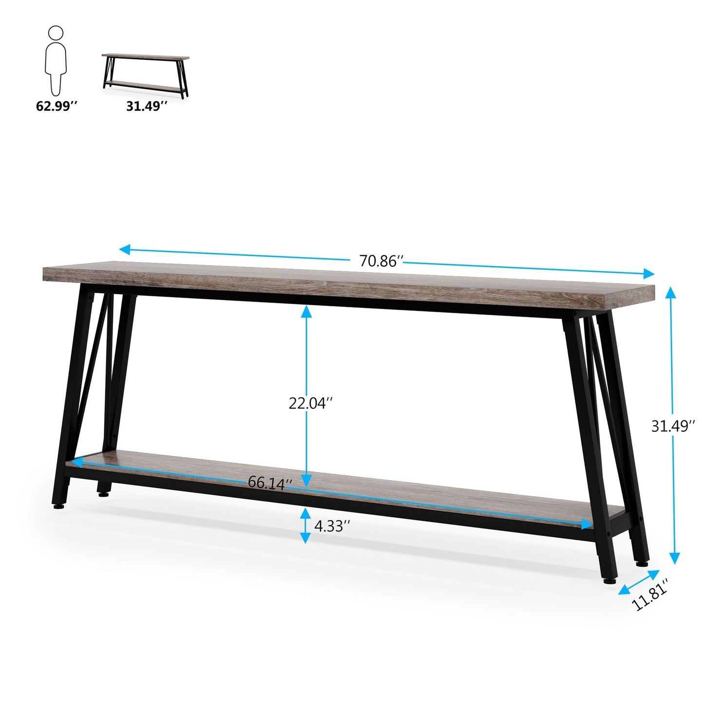 Table console d'entrée extra-longue de 70,9 pouces, style industriel