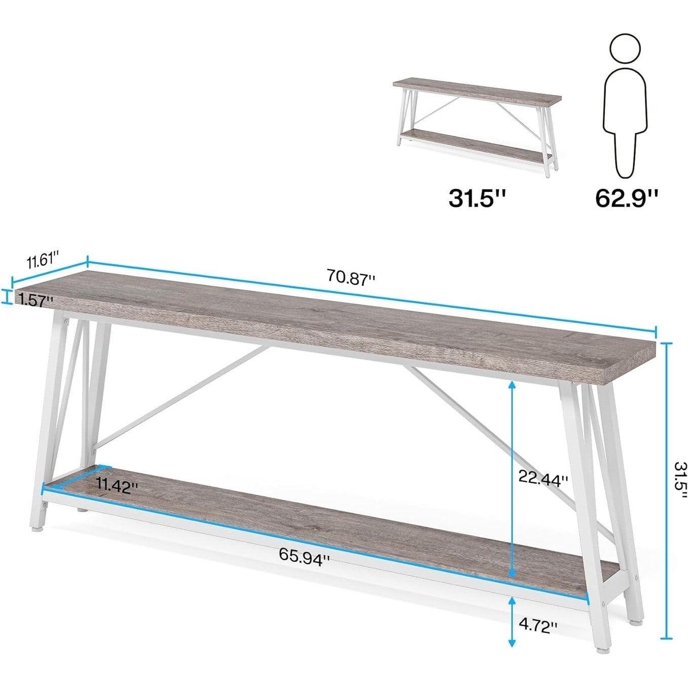 Table console d'entrée extra-longue de 70,9 pouces, style industriel