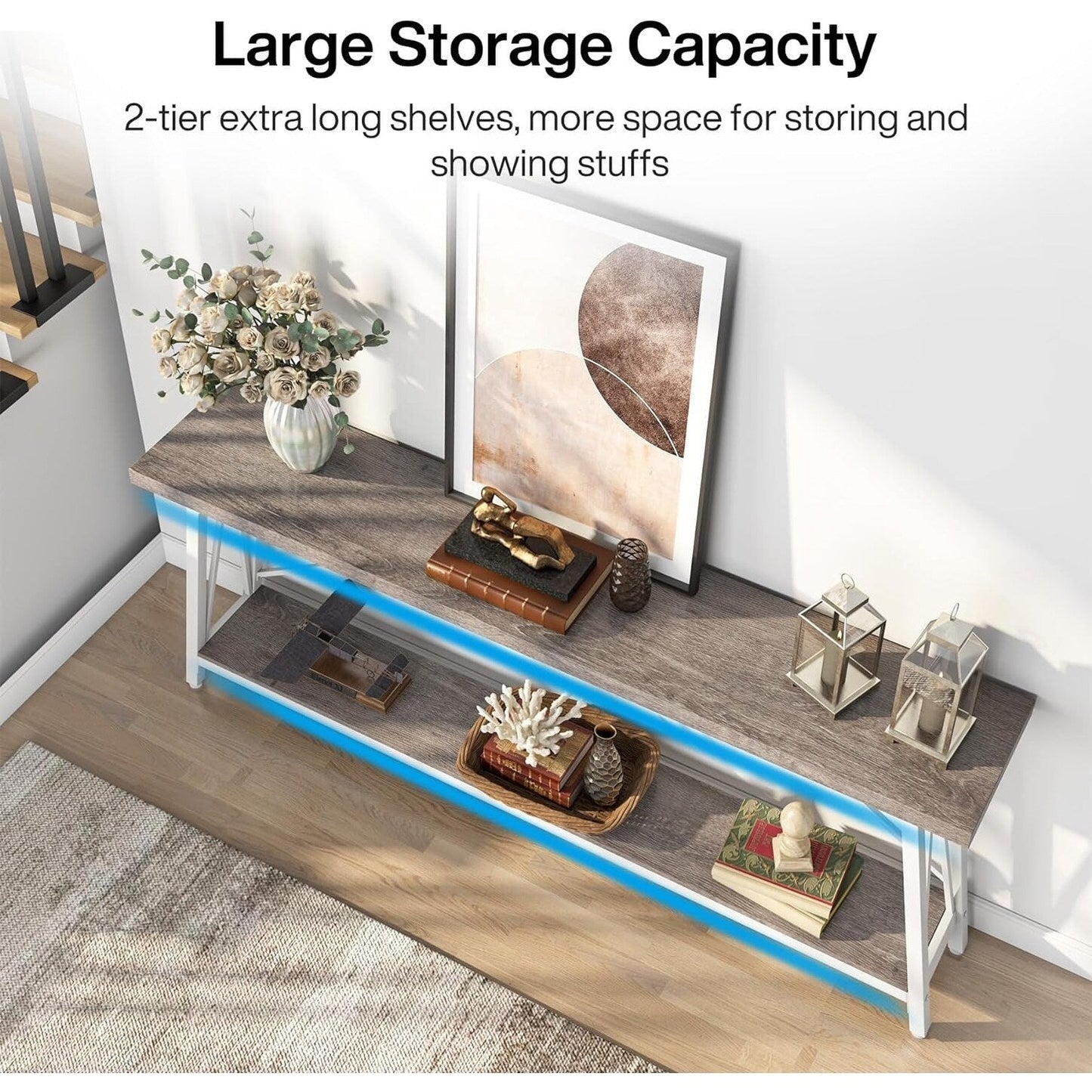 Table console d'entrée extra-longue de 70,9 pouces, style industriel