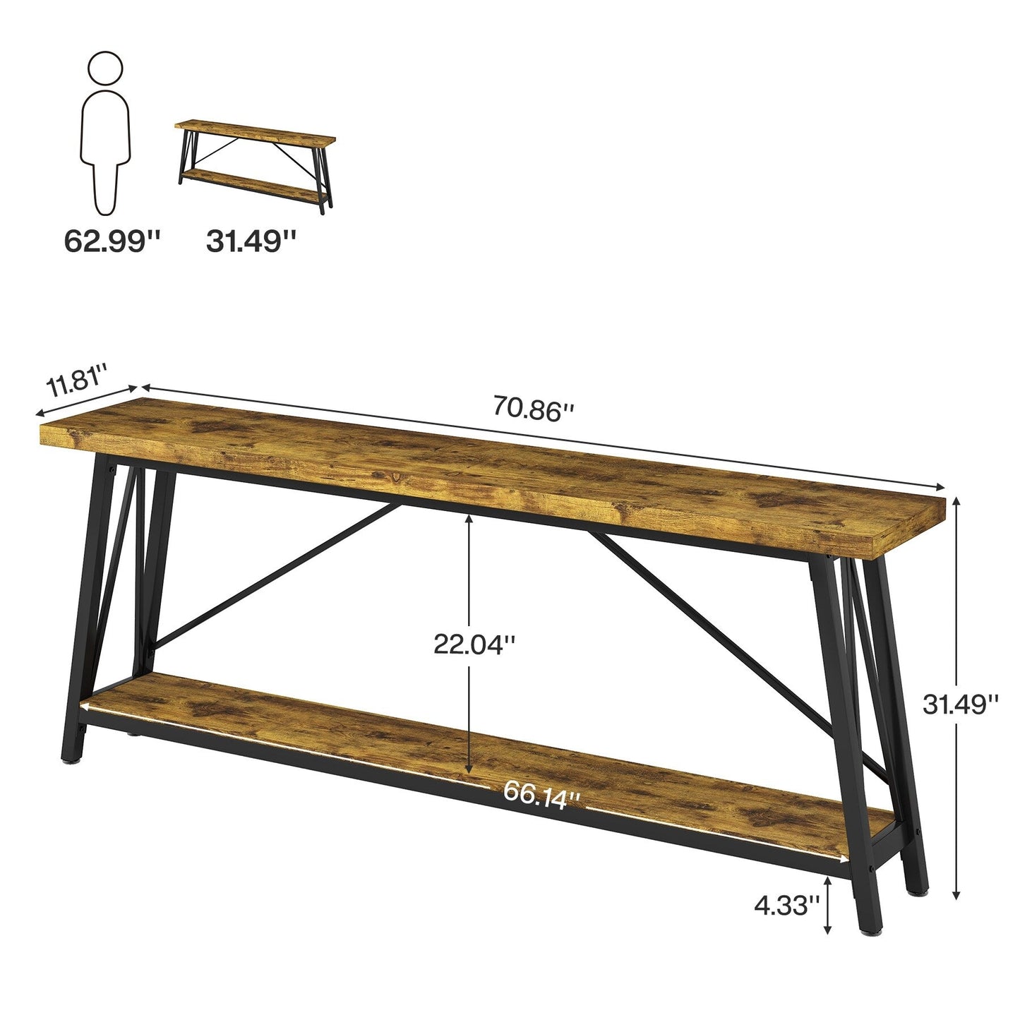 Table console d'entrée extra-longue de 70,9 pouces, style industriel