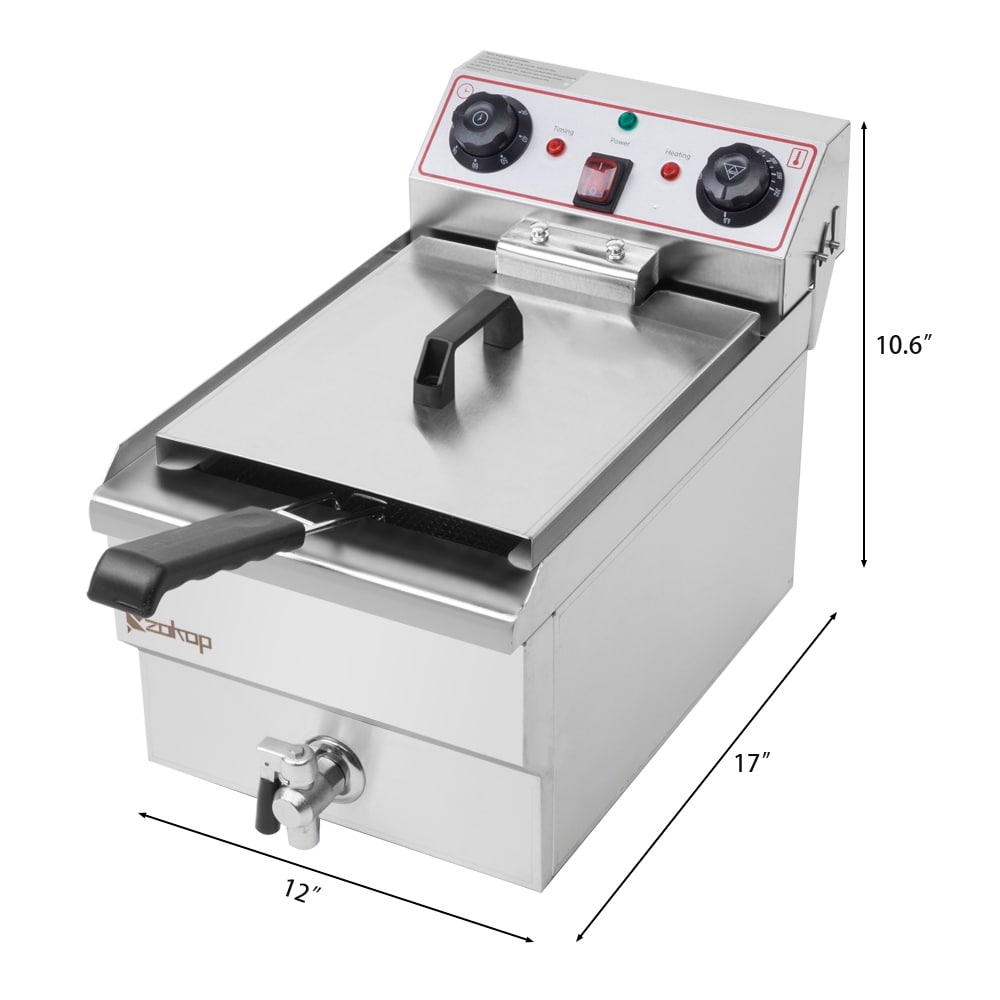 Friteuse à cuve unique en acier inoxydable de 8,5 QT, 1 700 W max., avec robinet et grande poignée