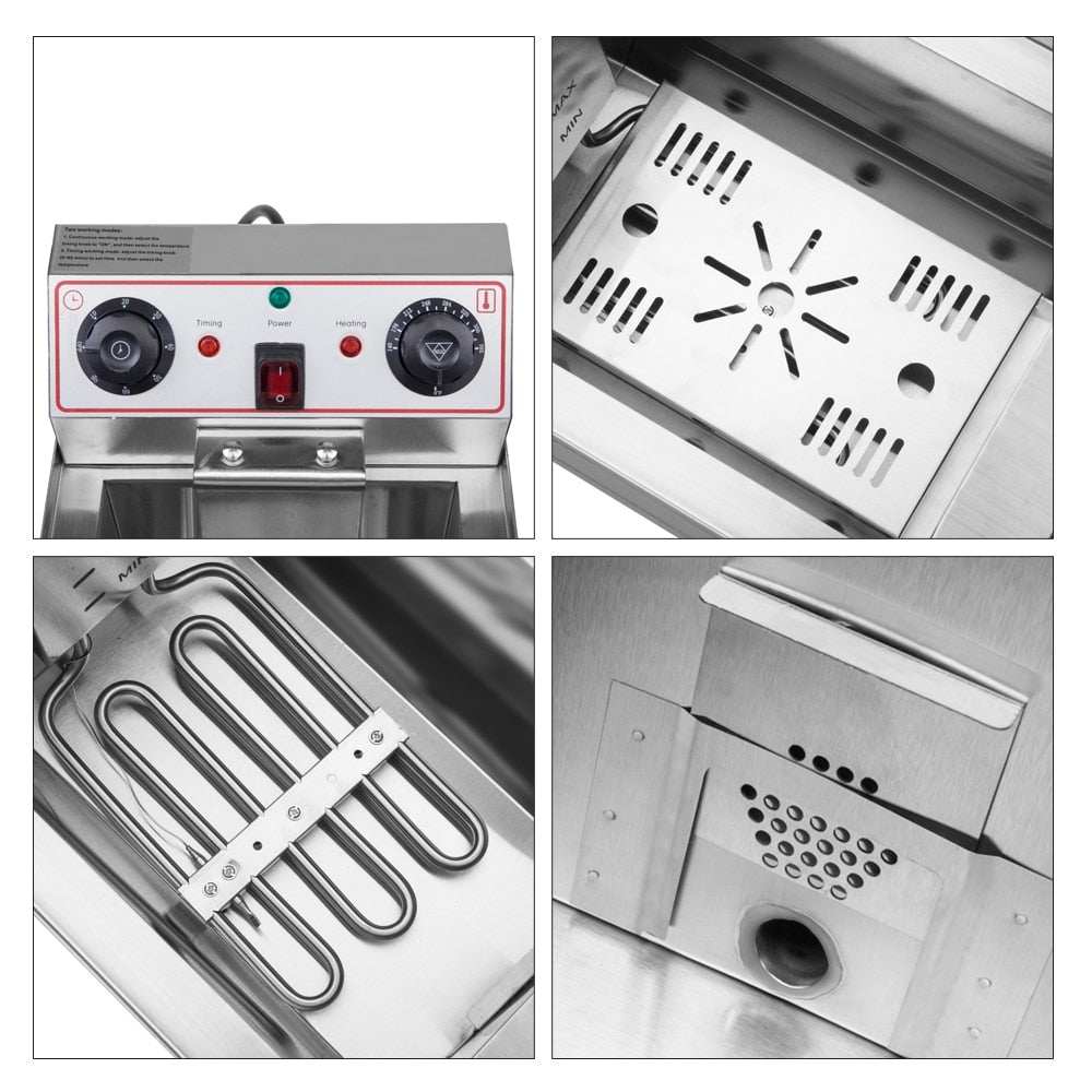 Friteuse à cuve unique en acier inoxydable de 8,5 QT, 1 700 W max., avec robinet et grande poignée