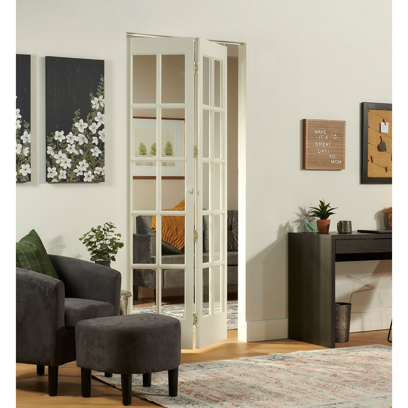 Porte pliante traditionnelle en pin brut AWC de 30 pouces avec verre divisé