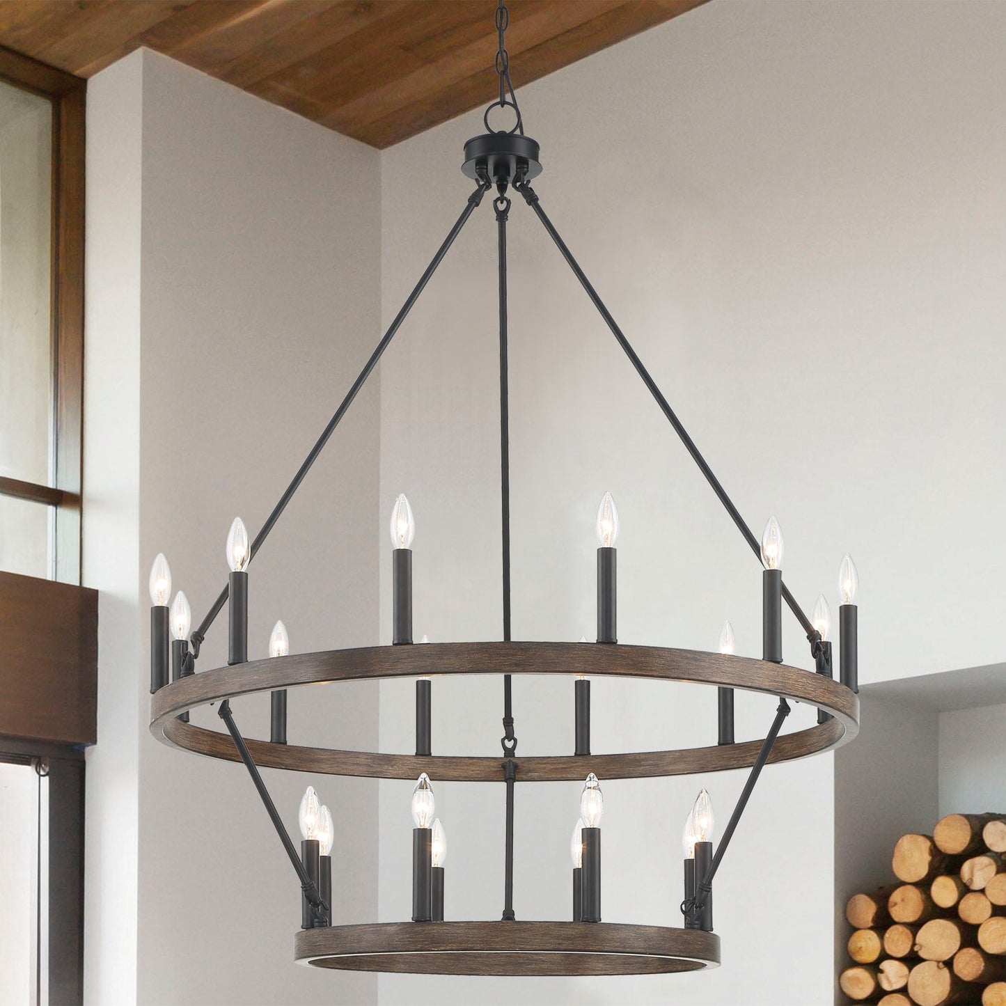 Lustre rond en forme de roue de chariot de style ferme moderne Acroma à 20 lumières de 40 po avec UL