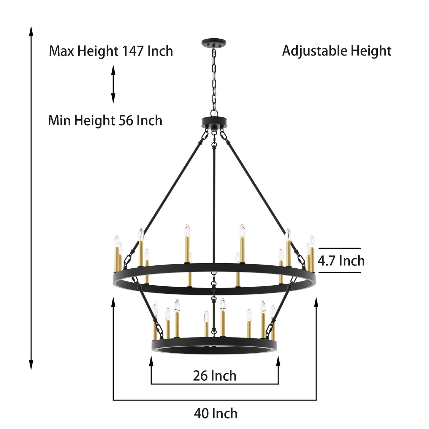 Lustre rond en forme de roue de chariot de style ferme moderne Acroma à 20 lumières de 40 po avec UL