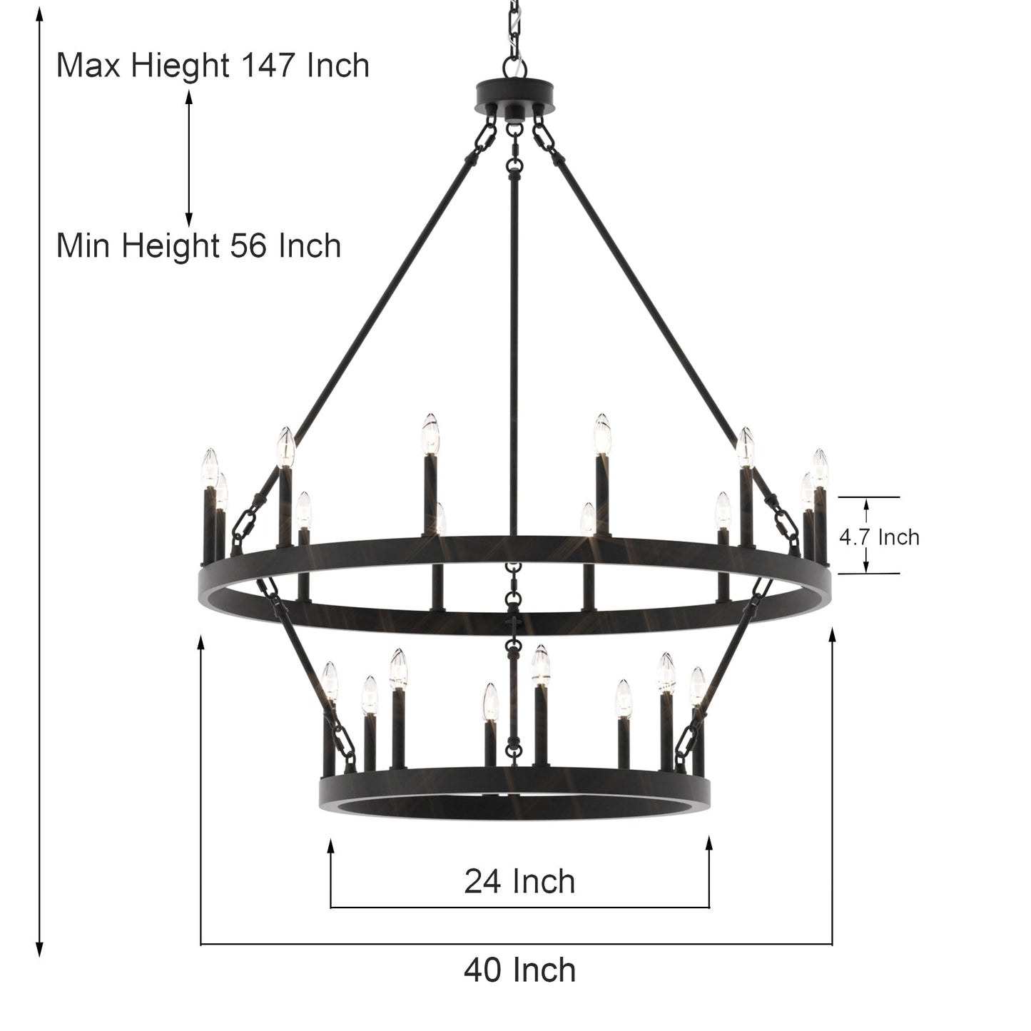 Lustre rond en forme de roue de chariot de style ferme moderne Acroma à 20 lumières de 40 po avec UL