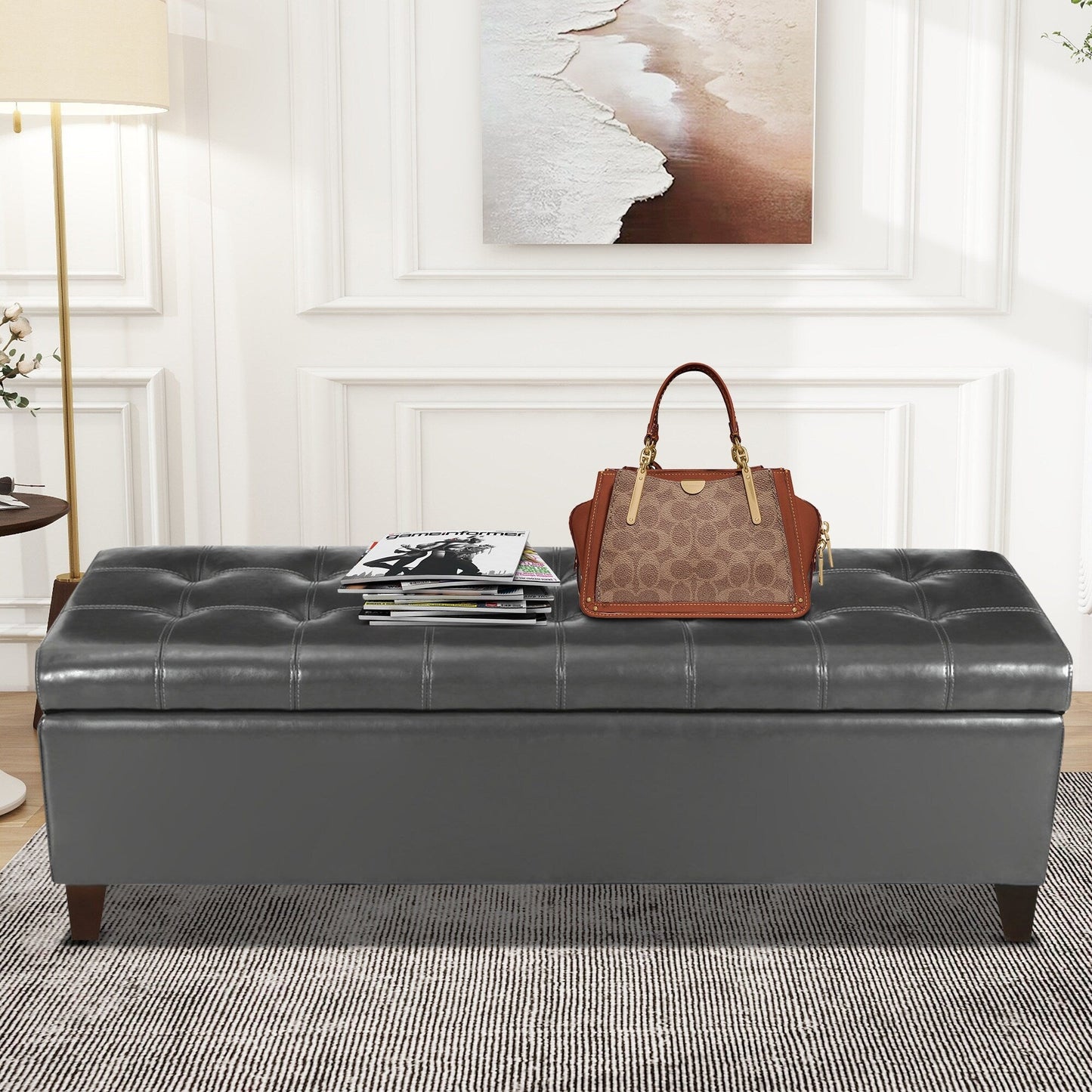 Banc ottoman de rangement en cuir reconstitué Adeco 50
