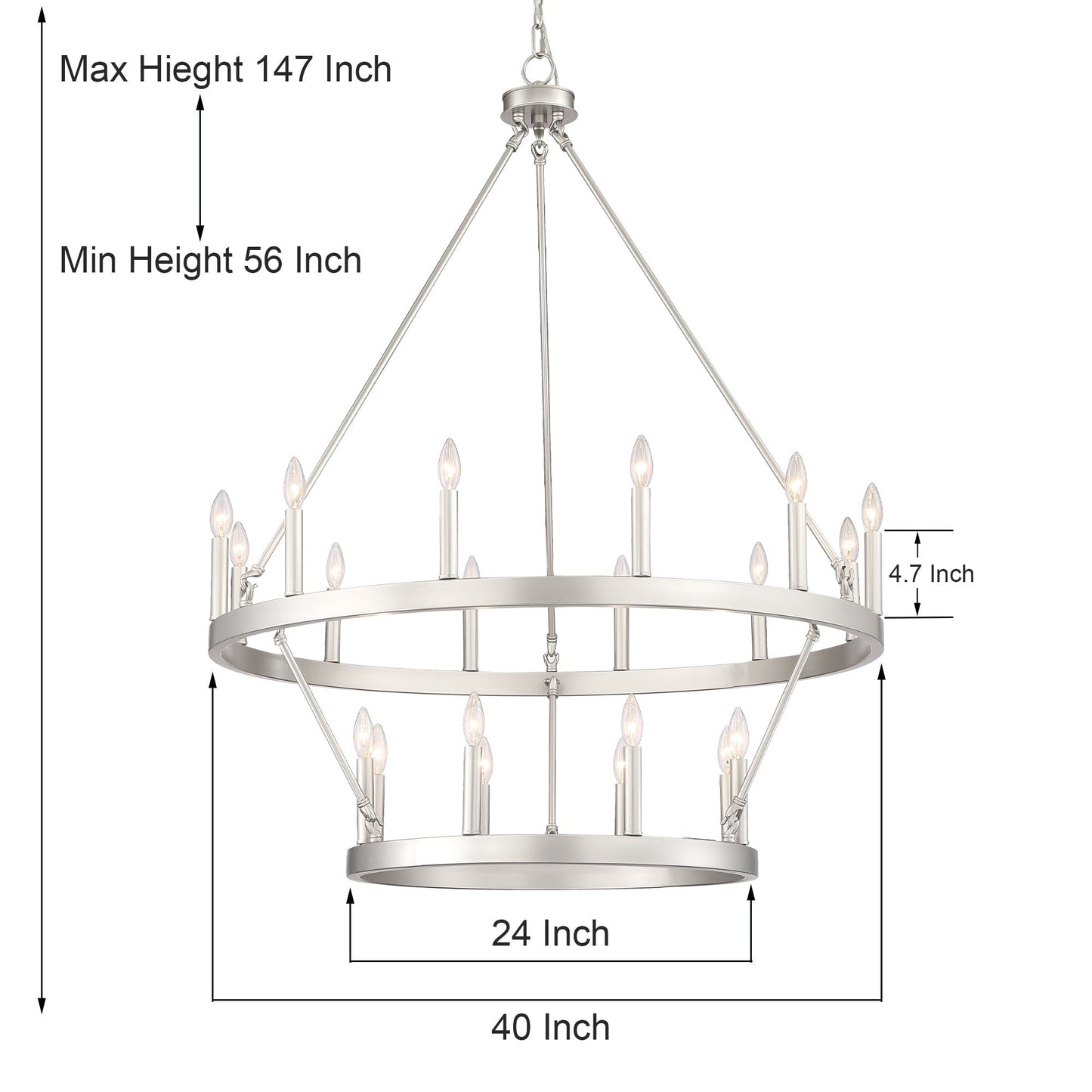 Lustre rond en forme de roue de chariot de style ferme moderne Acroma à 20 lumières de 40 po avec UL