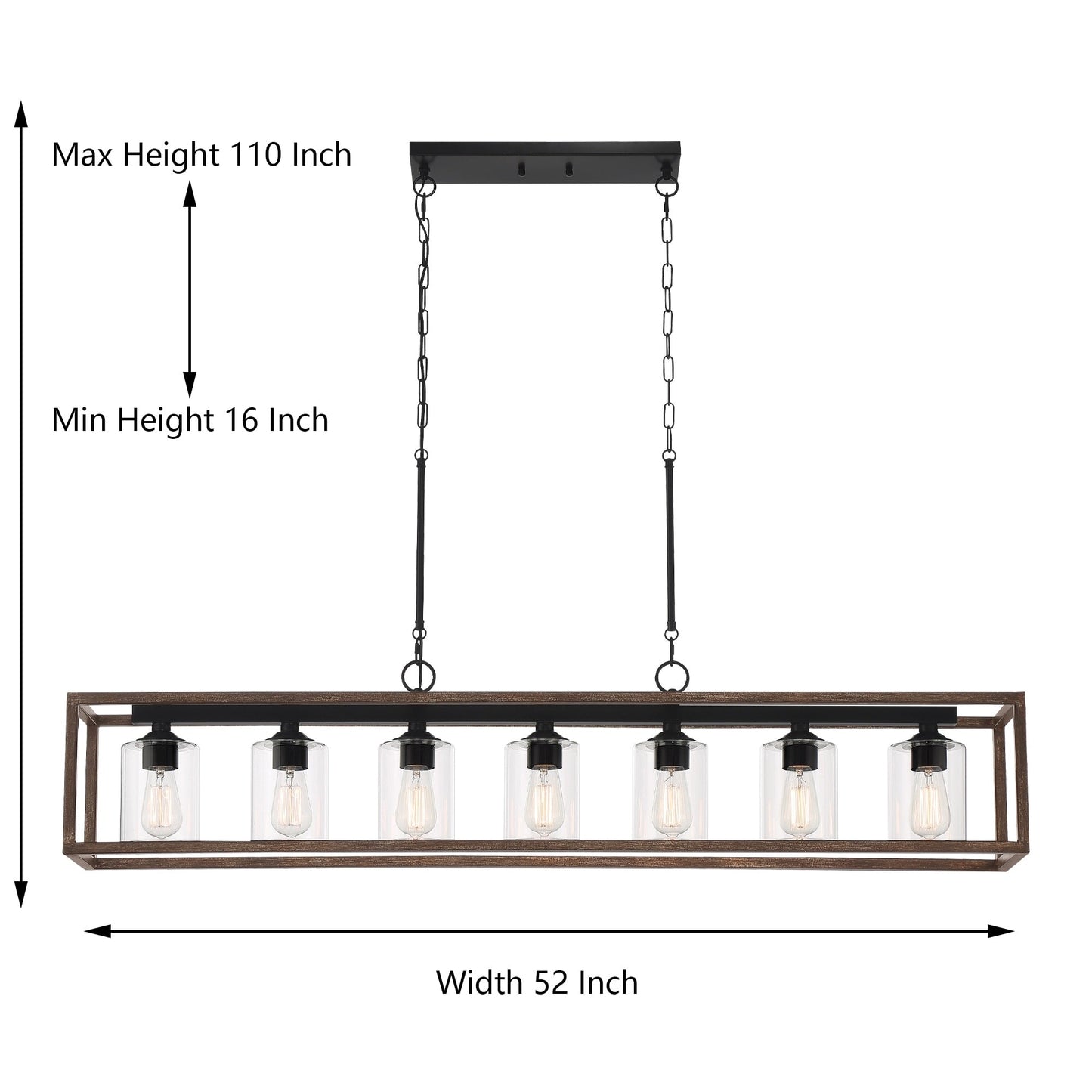 Lustre linéaire rectangulaire Allegray Farmhouse de 52 po à 7 lumières pour îlot de cuisine