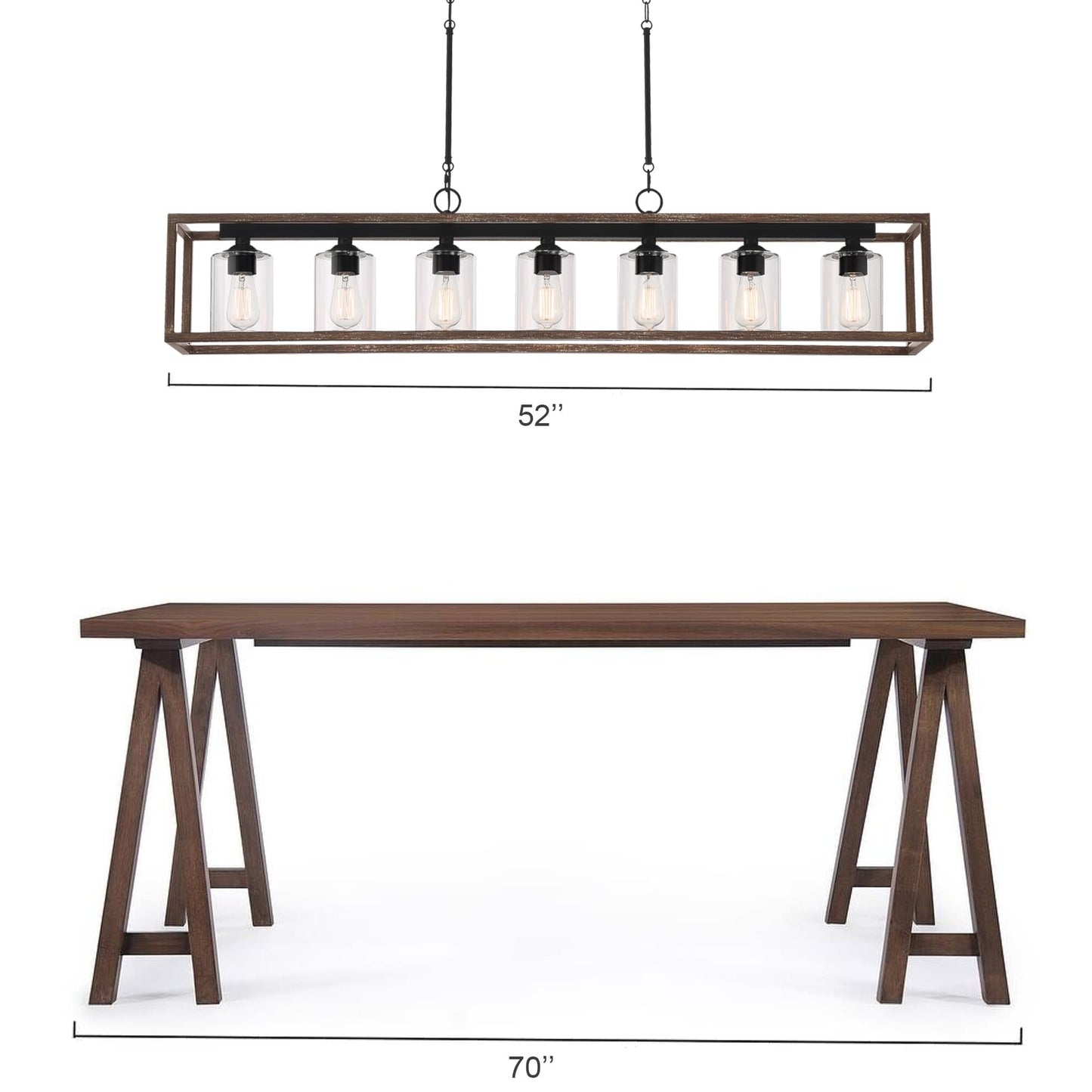 Lustre linéaire rectangulaire Allegray Farmhouse de 52 po à 7 lumières pour îlot de cuisine