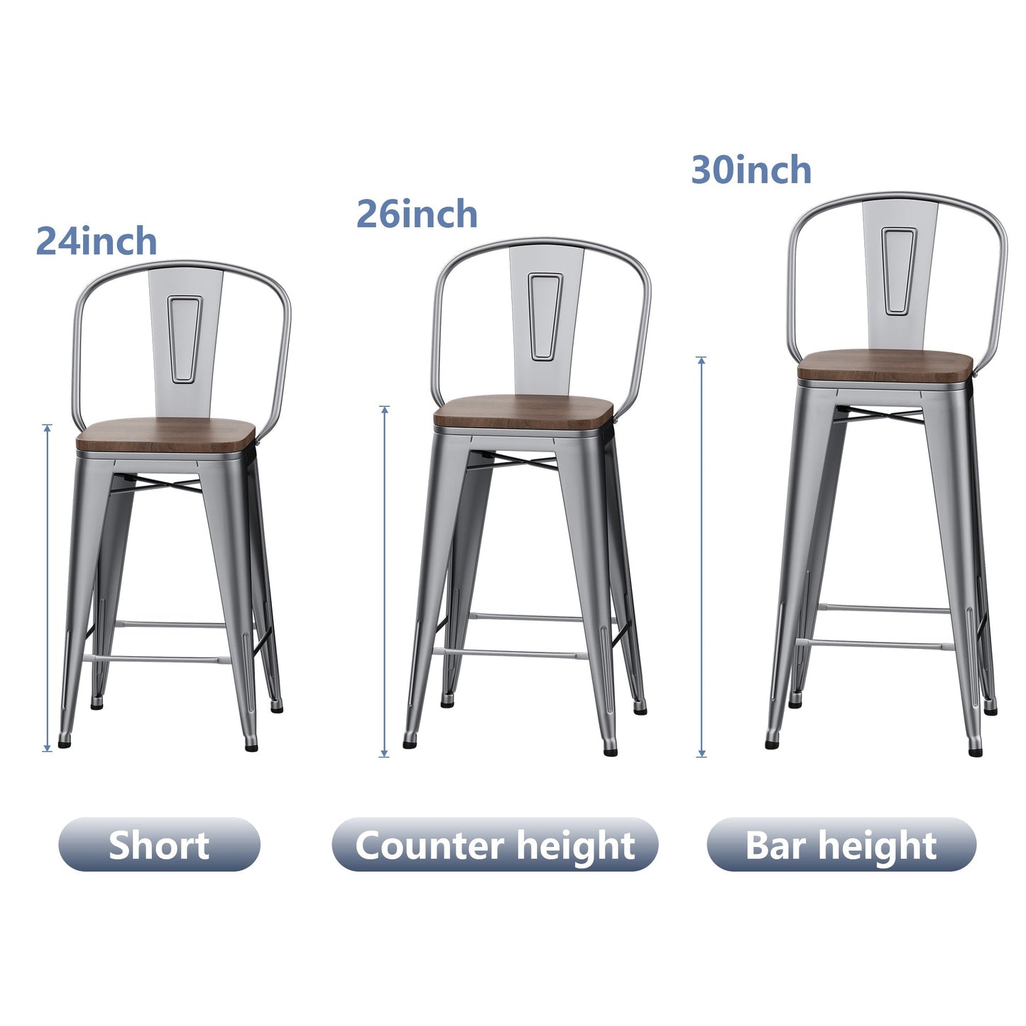 Tabourets de bar de ferme Andeworld, ensemble de 4 tabourets de bar à hauteur de comptoir - Ensemble de 4