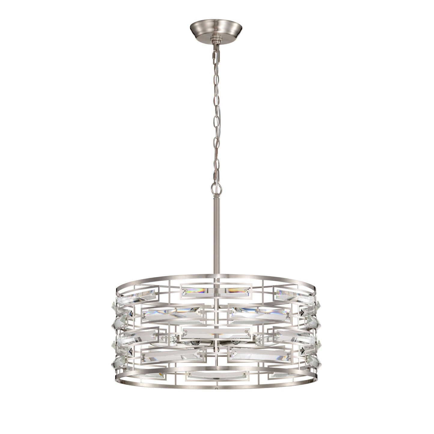Lustre à abat-jour tambour Anita avec prisme en verre transparent