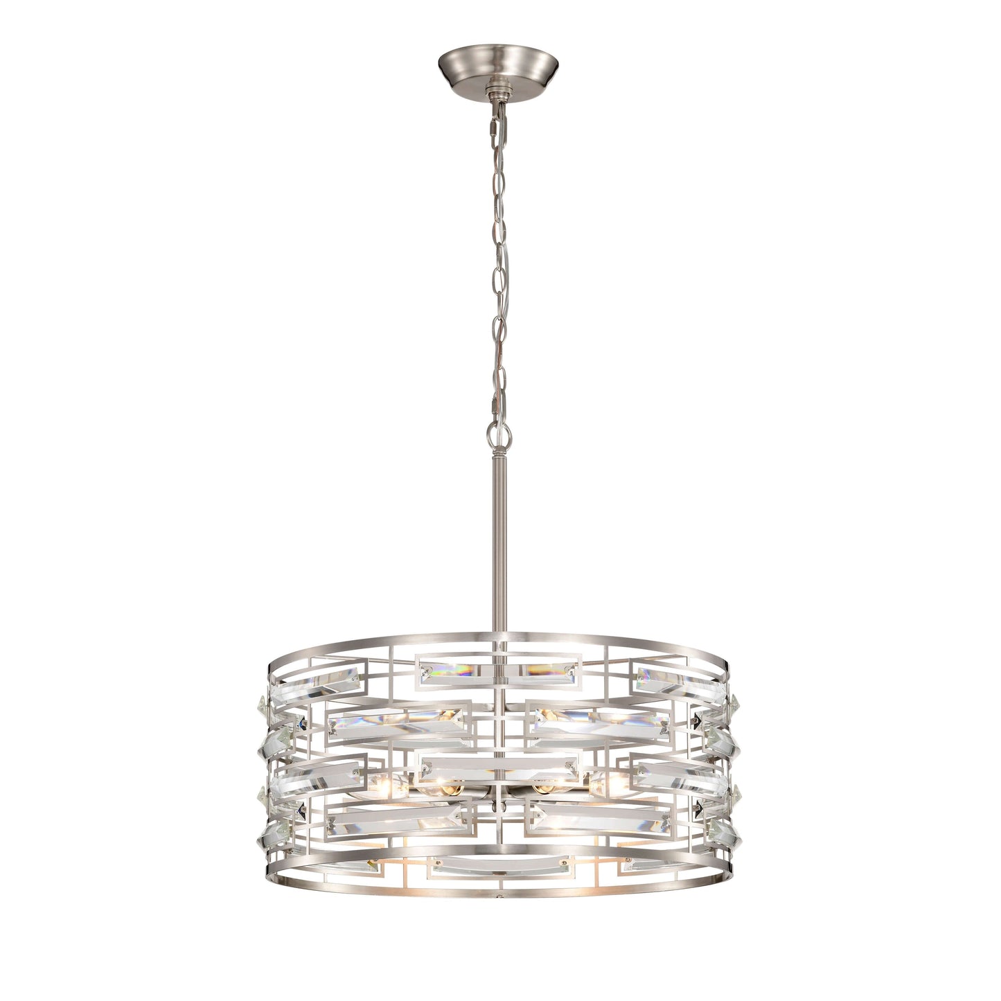 Lustre à abat-jour tambour Anita avec prisme en verre transparent