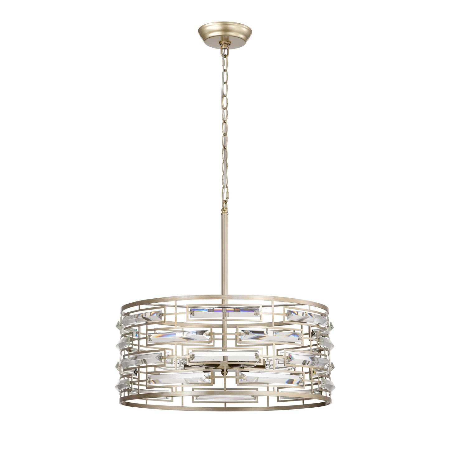 Lustre à abat-jour tambour Anita avec prisme en verre transparent