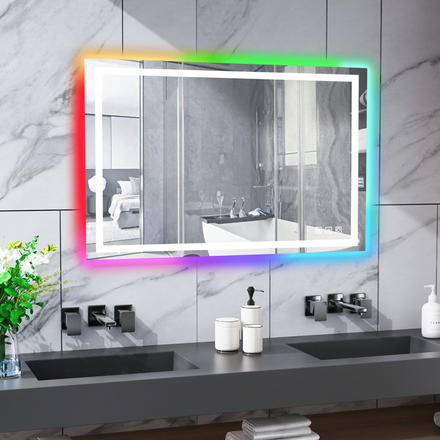 Miroir de salle de bain antibuée rétroéclairé RVB et à éclairage frontal LED