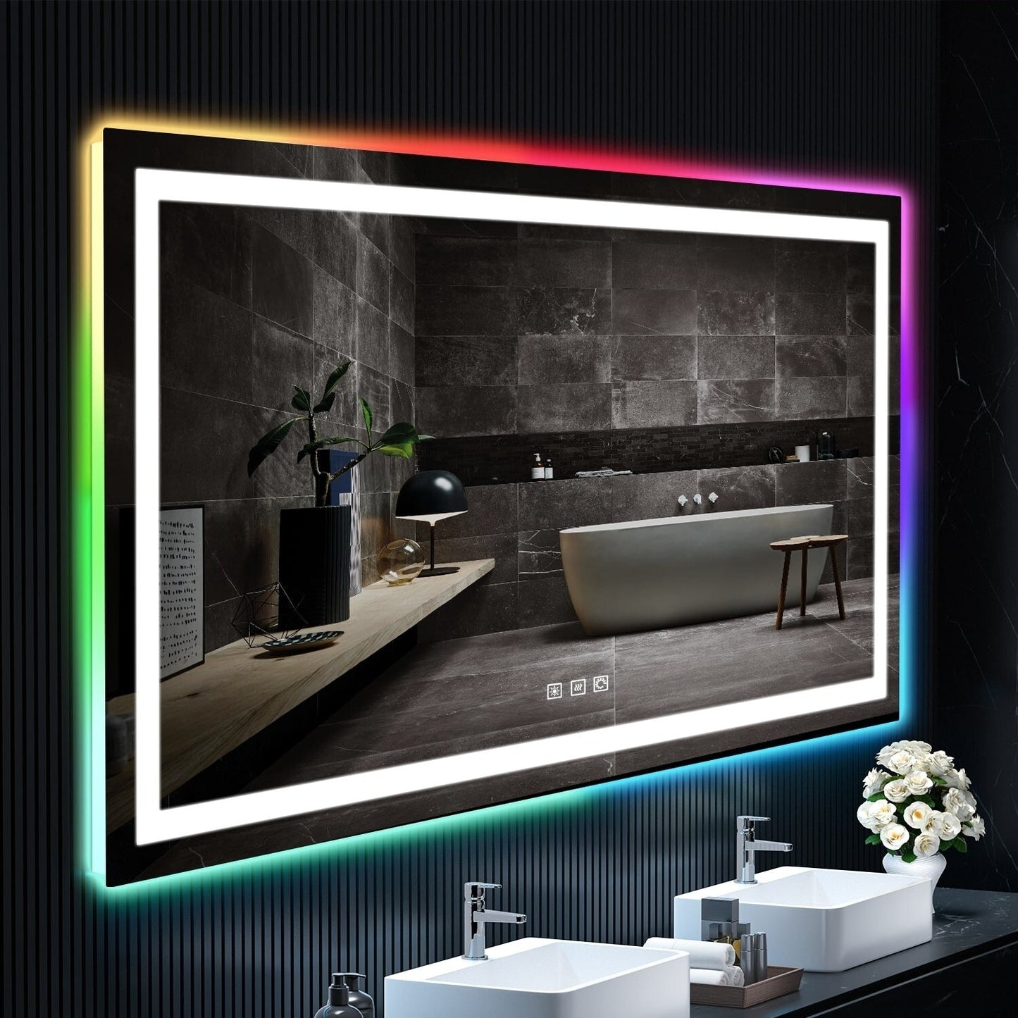 Miroir de salle de bain antibuée rétroéclairé RVB et à éclairage frontal LED
