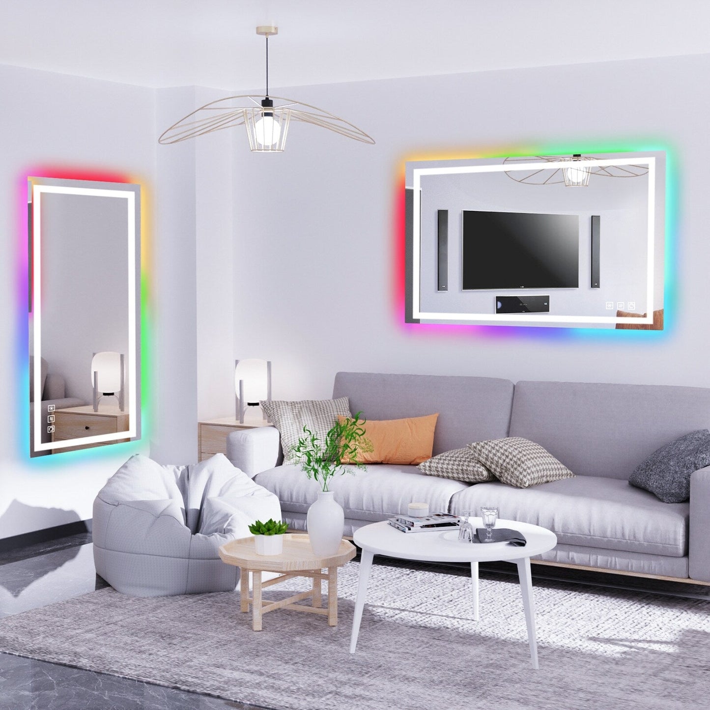Miroir de salle de bain antibuée rétroéclairé RVB et à éclairage frontal LED