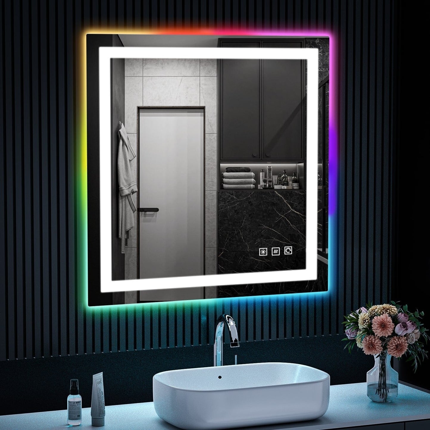 Miroir de salle de bain antibuée rétroéclairé RVB et à éclairage frontal LED