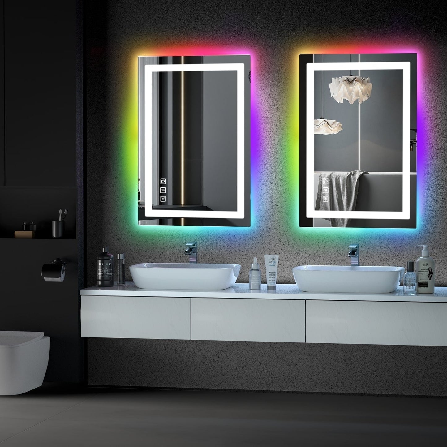 Miroir de salle de bain antibuée rétroéclairé RVB et à éclairage frontal LED