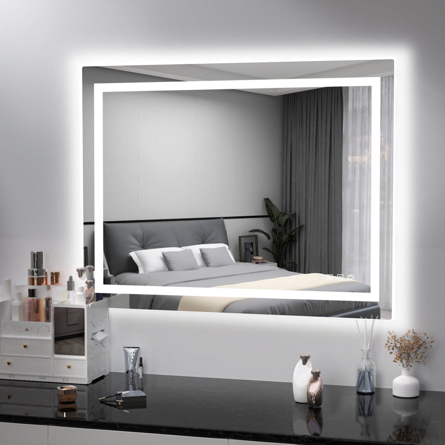 Miroir de salle de bain antibuée rétroéclairé RVB et à éclairage frontal LED