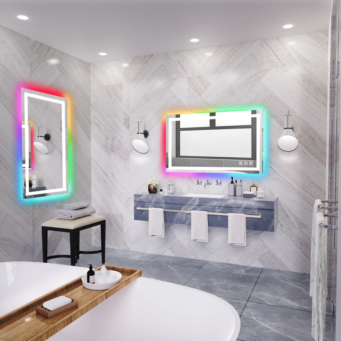 Miroir de salle de bain antibuée rétroéclairé RVB et à éclairage frontal LED