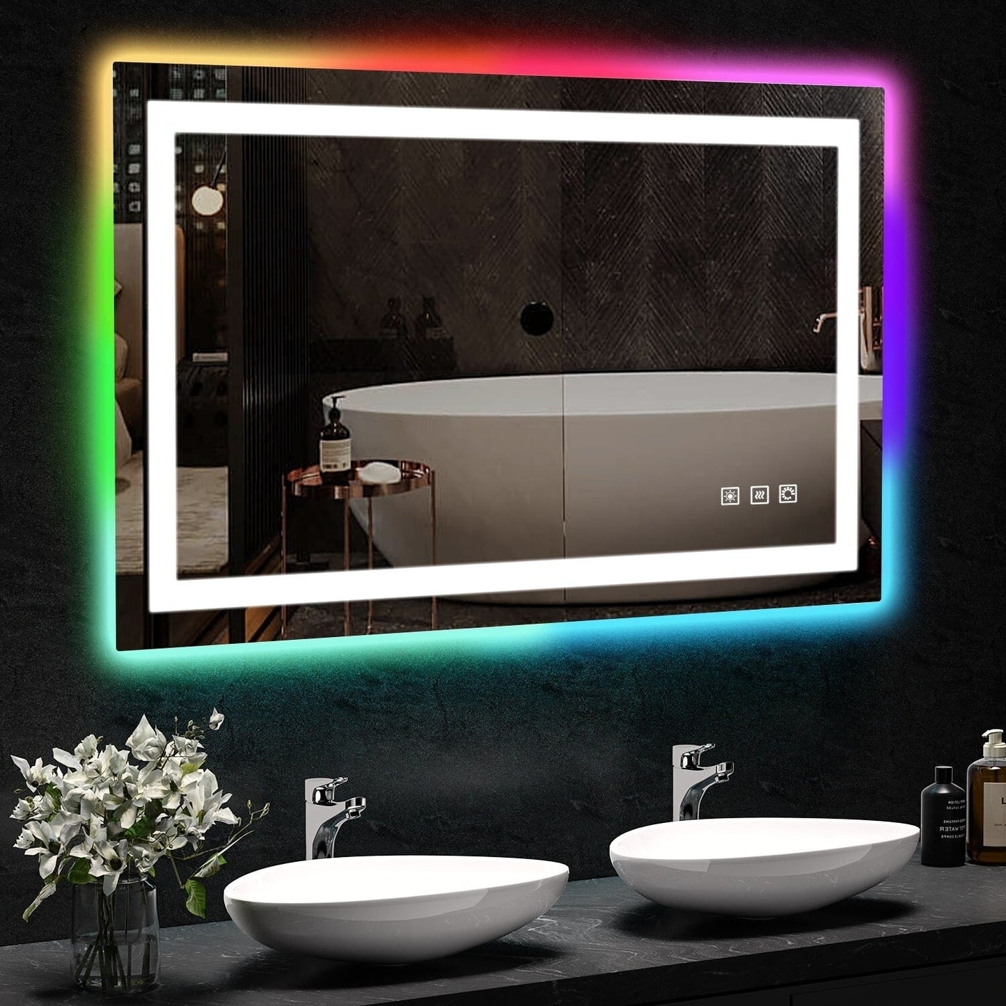 Miroir de salle de bain antibuée rétroéclairé RVB et à éclairage frontal LED