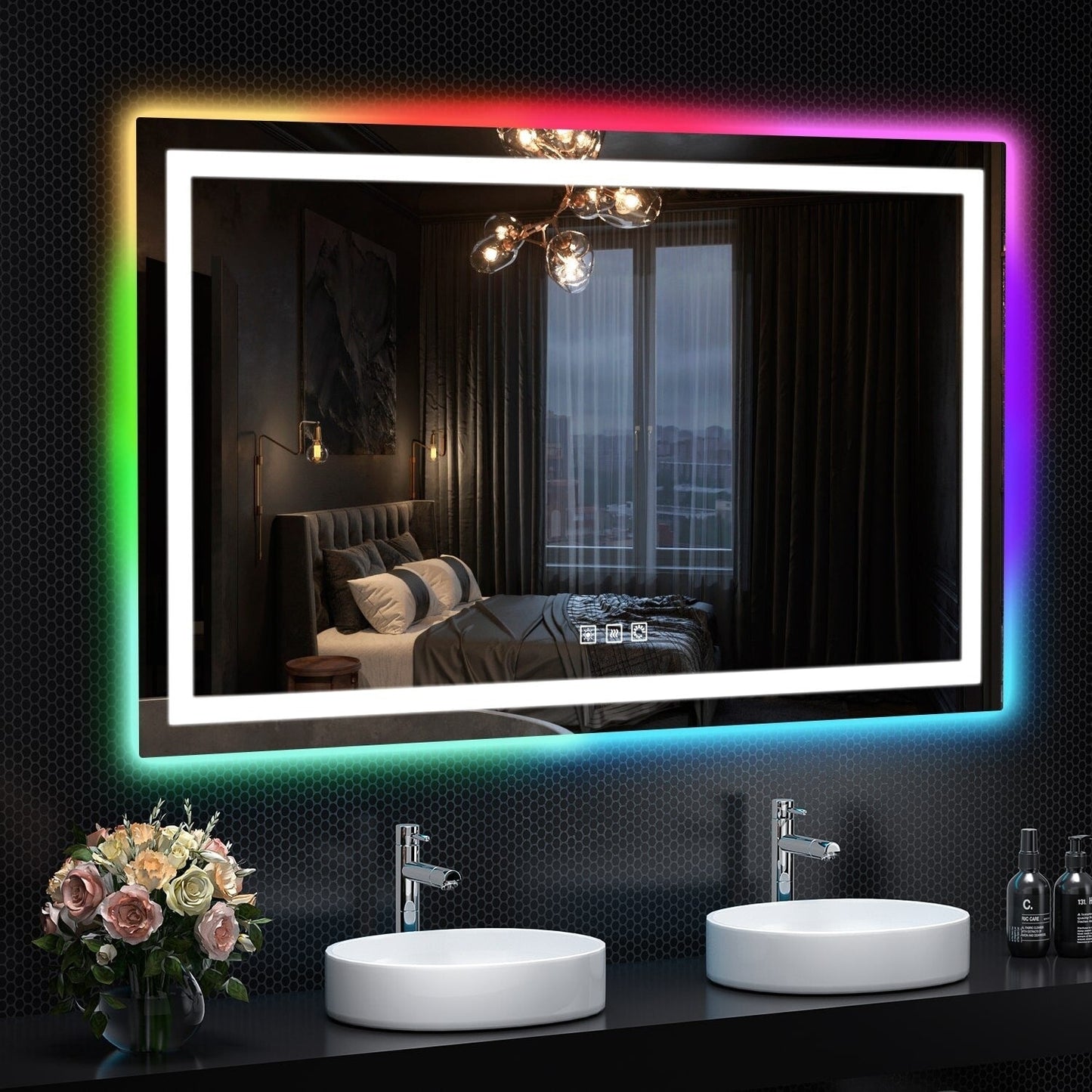 Miroir de salle de bain antibuée rétroéclairé RVB et à éclairage frontal LED