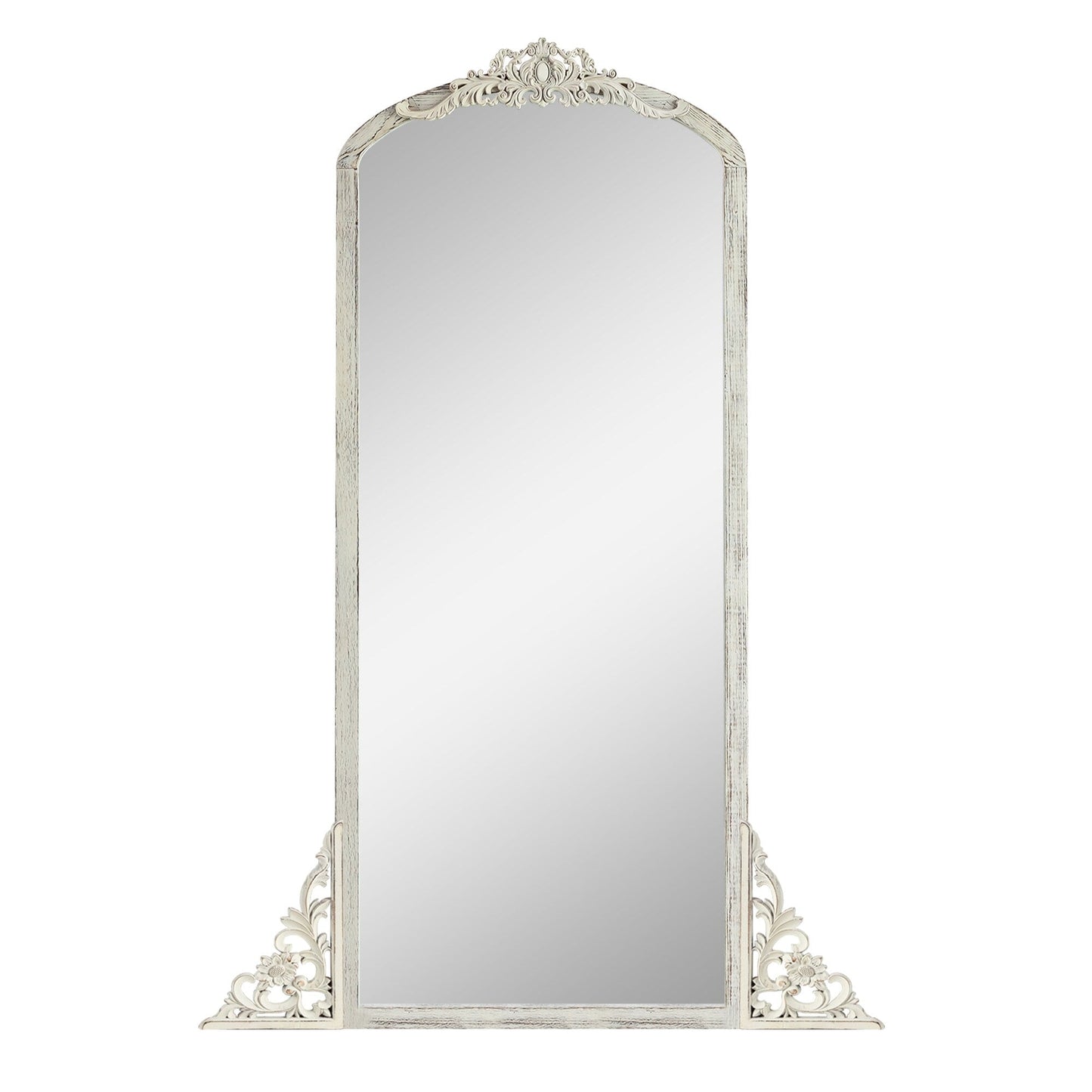 Miroir de sol sculpté en bois massif de forme arquée sur toute la longueur