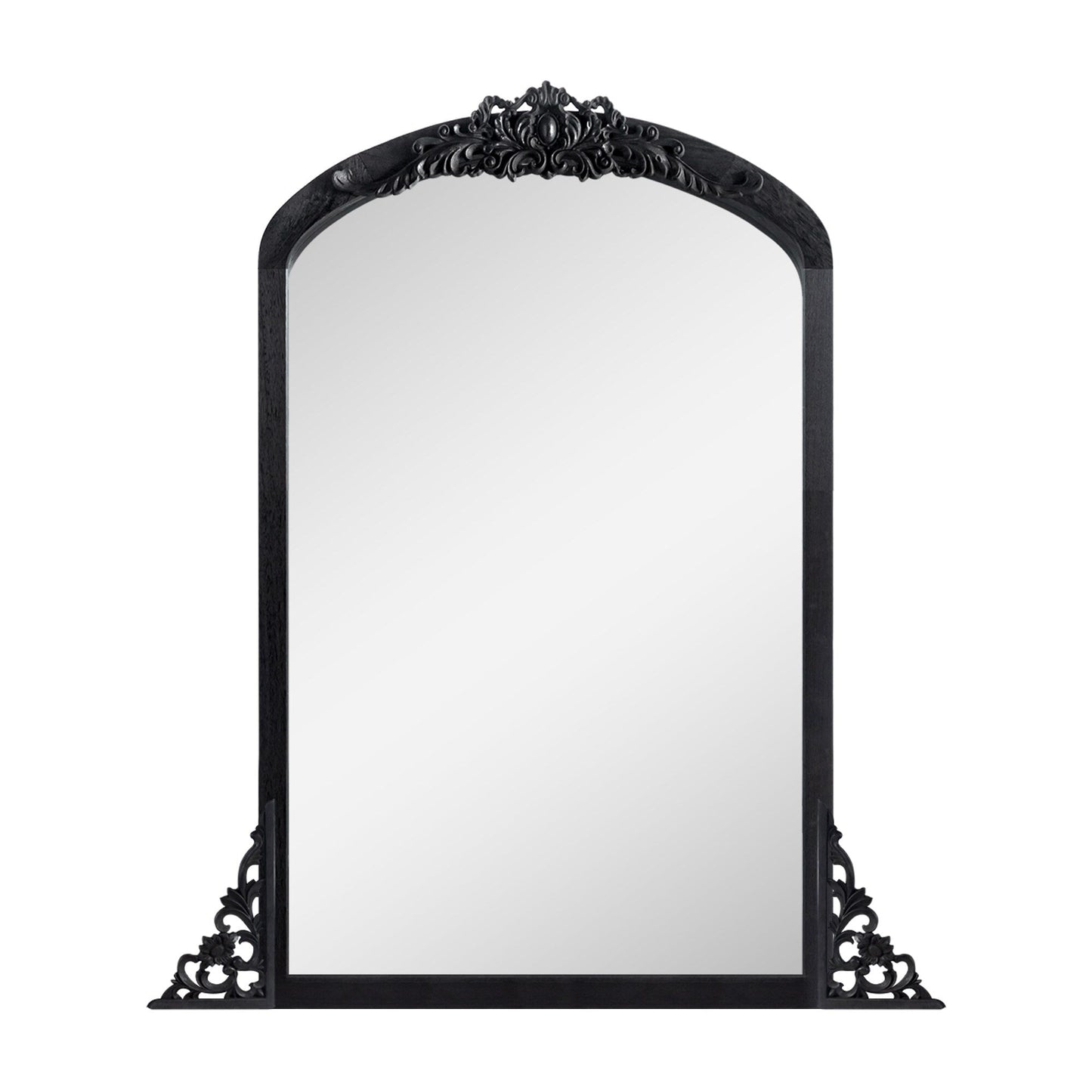 Miroir de sol sculpté en bois massif de forme arquée sur toute la longueur