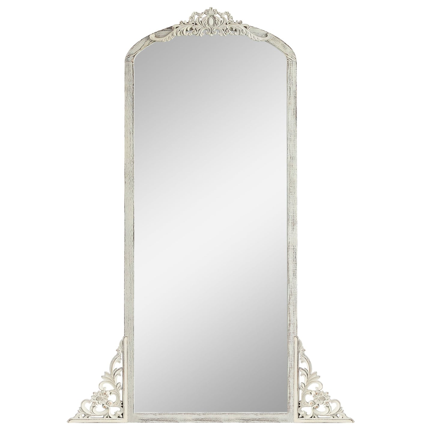 Miroir de sol sculpté en bois massif de forme arquée sur toute la longueur