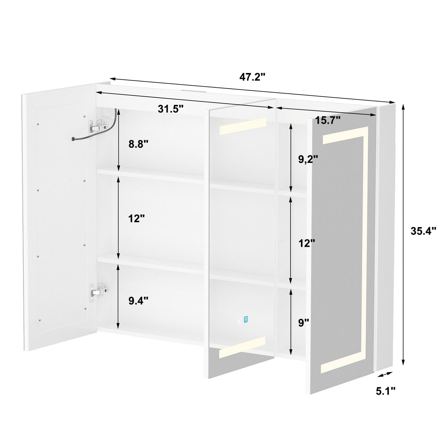 Armoire à pharmacie de salle de bain avec miroir LED antibuée 6 000 K, armoire murale blanche
