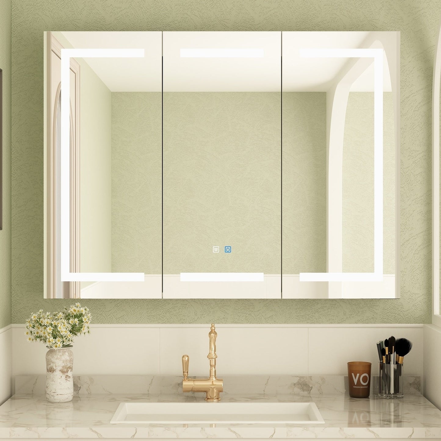 Armoire à pharmacie de salle de bain avec miroir LED antibuée 6 000 K, armoire murale blanche