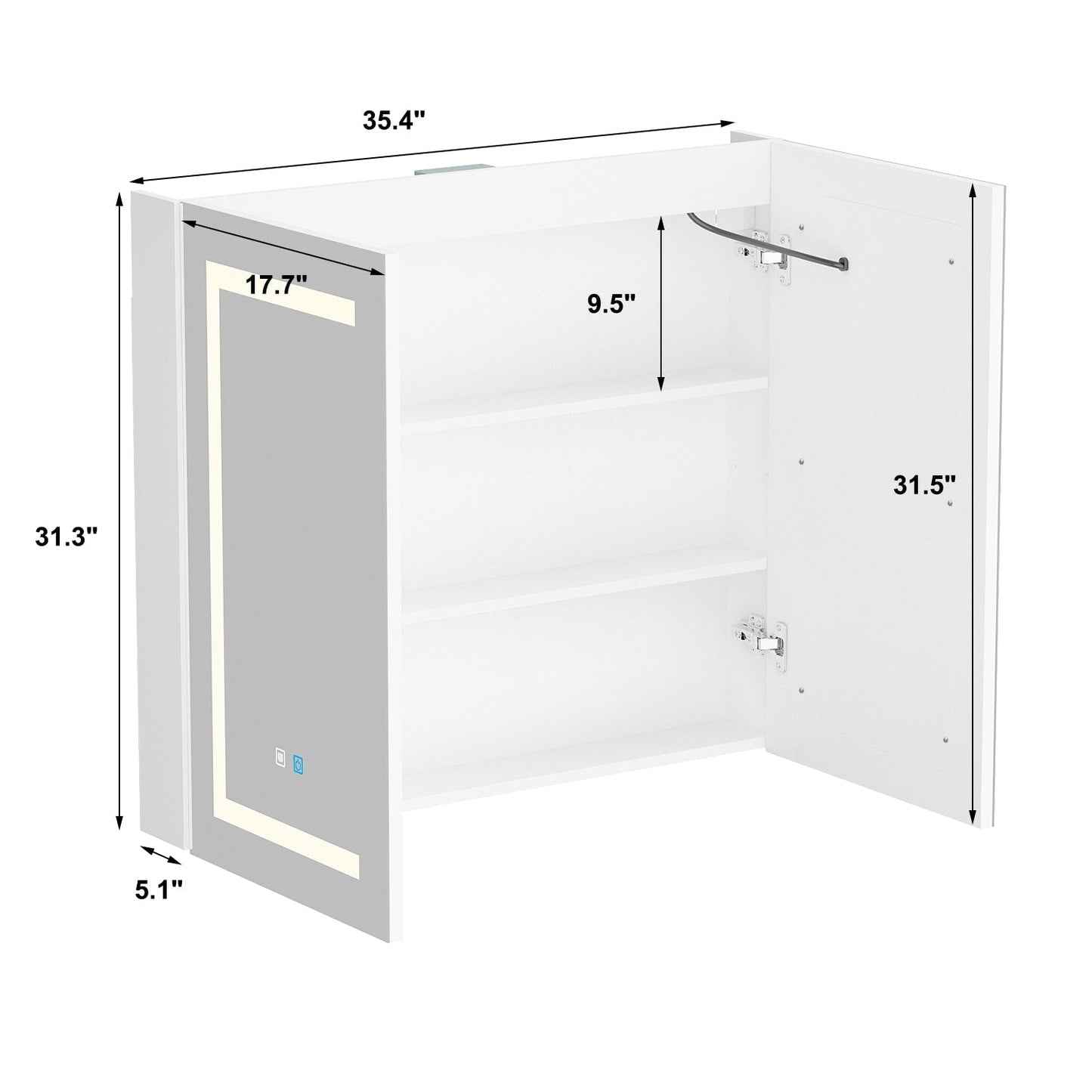 Armoire à pharmacie de salle de bain avec miroir LED antibuée 6 000 K, armoire murale blanche