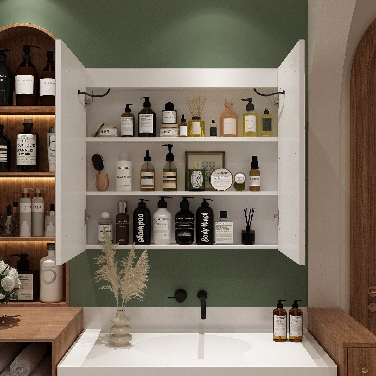 Armoire à pharmacie de salle de bain avec miroir LED antibuée 6 000 K, armoire murale blanche