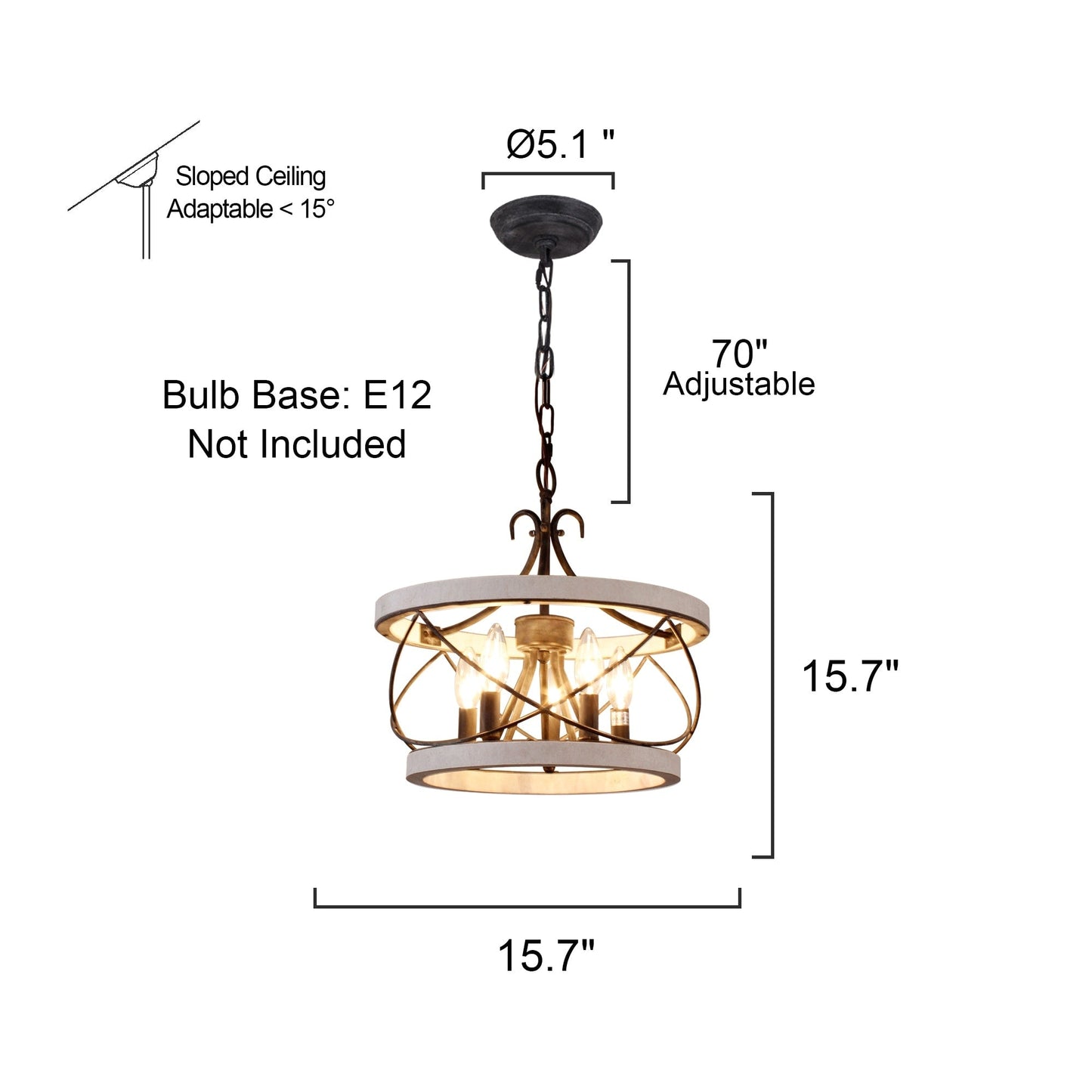 Lustre cage rustique en bois Bella Depot à 5 lumières, éclairage à intensité variable, suspension réglable de 15,7 pouces pour îlot de cuisine