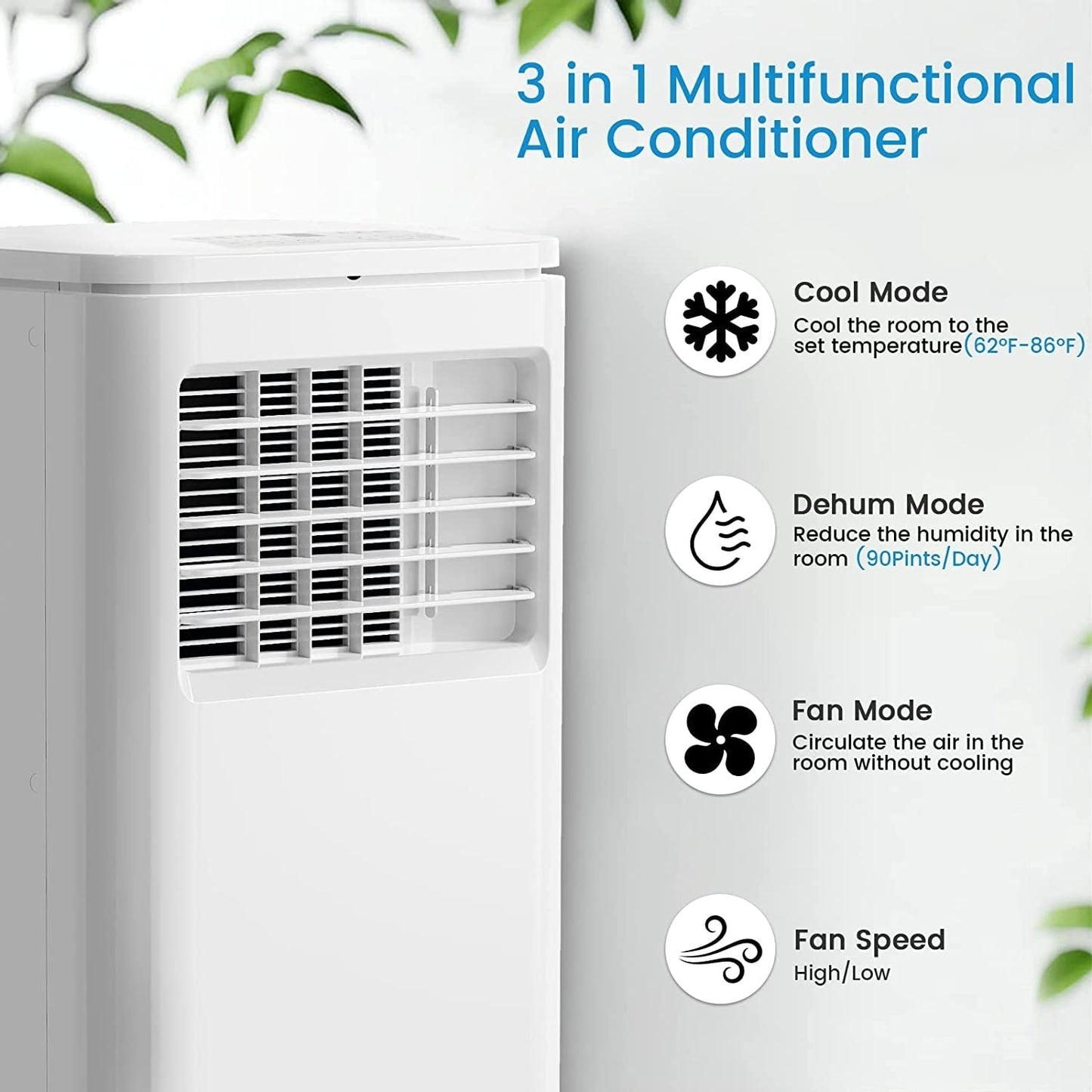 Climatiseurs portables Bossin 8 000 BTU (Ashrae), 5 000 BTU (SACC) 3 en 1 avec télécommande, refroidisseur d'air portable pour pièce silencieuse - 880 V