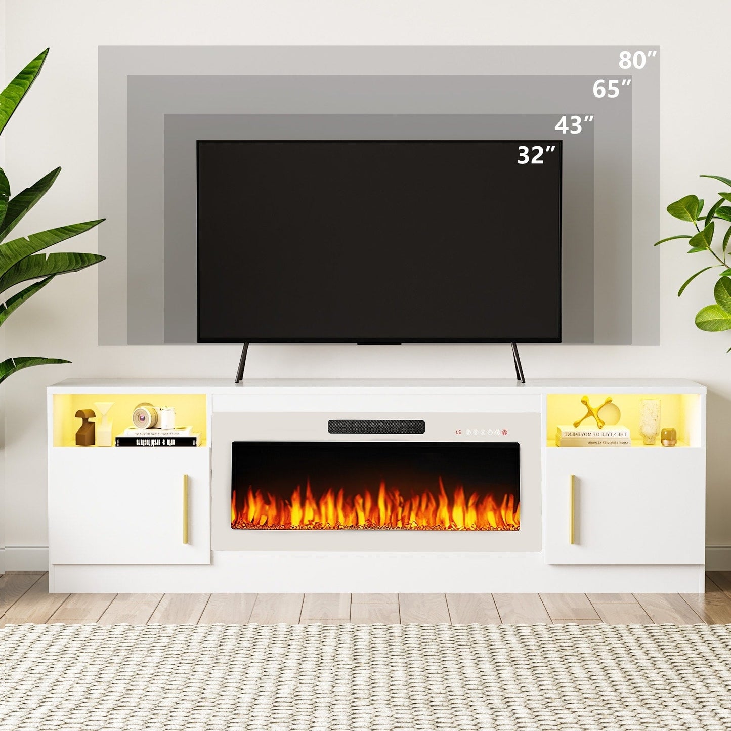 Meuble TV Bossin 70 avec cheminée électrique de 36 pouces, meuble TV pour téléviseurs jusqu'à 80 pouces, éclairage LED 16 couleurs/centre de divertissement